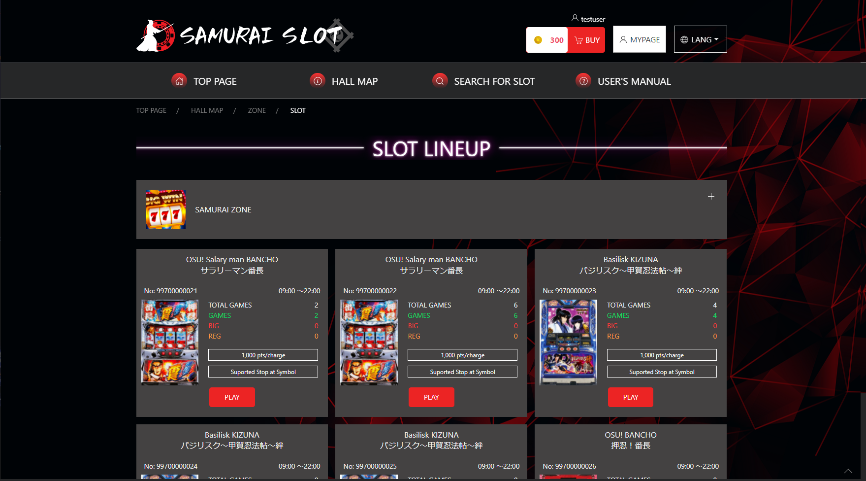 Select slot machine table